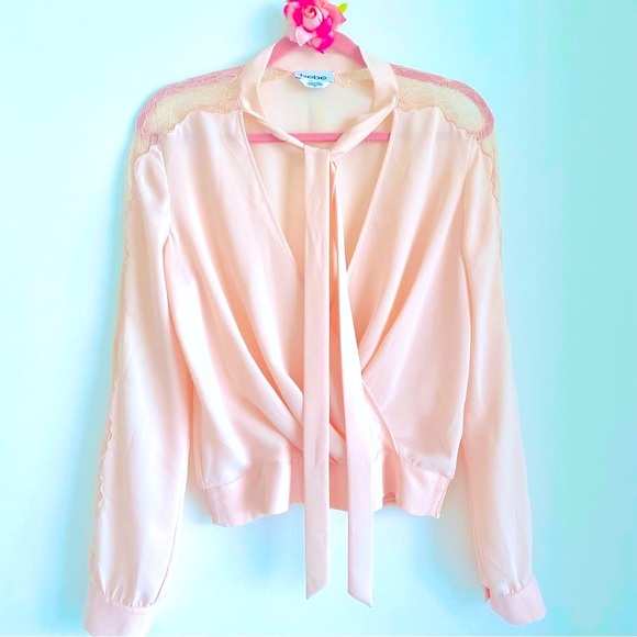 💕Pretty Pink Lace Long Sleeves Blouse SZ S - Picture 1 of 13